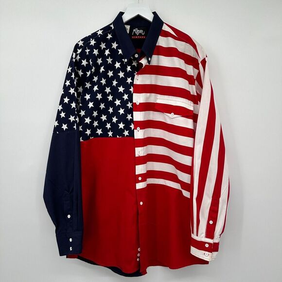 Roper Vintage Shirt Size XXL Mens USA Flag Long‎ Sleeve Button Up 100% Cotton - Picture 1 of 10